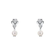 D for Diamond Silver Heart Flower Pearl Drop Earrings