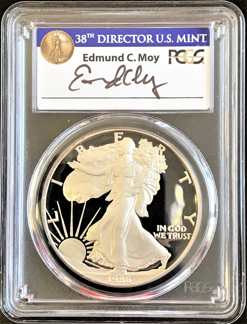 1986 S Silver Eagle Proof Pr70 Pcgs Moy Signed Rare Blue Label Price Guide 1875