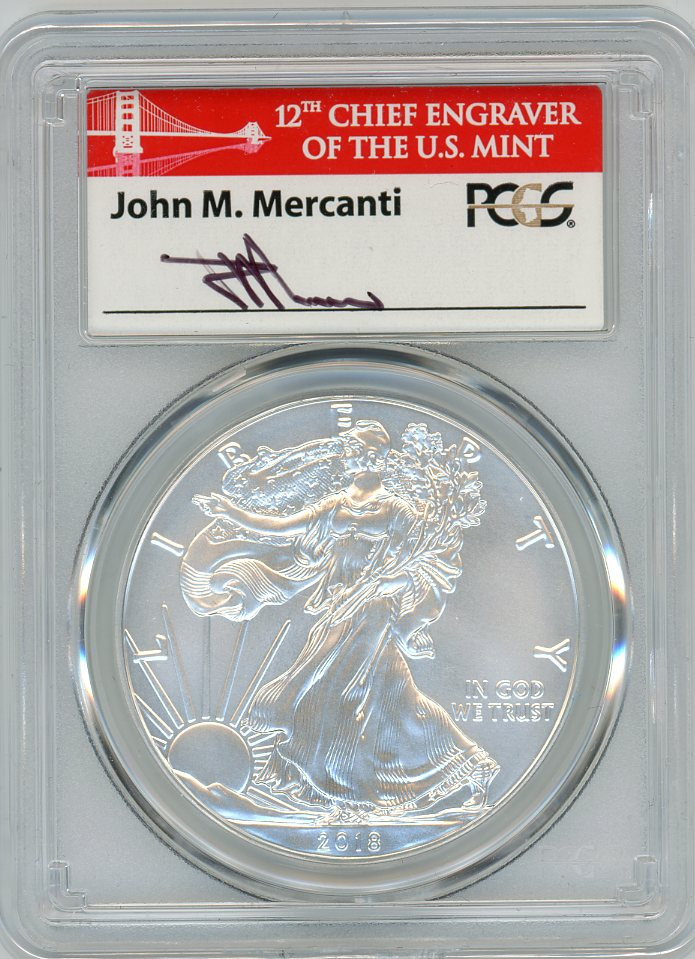 2015 SILVER EAGLE PCGS MS70 FLAG MERCANTI FIRST STRIKE LABEL