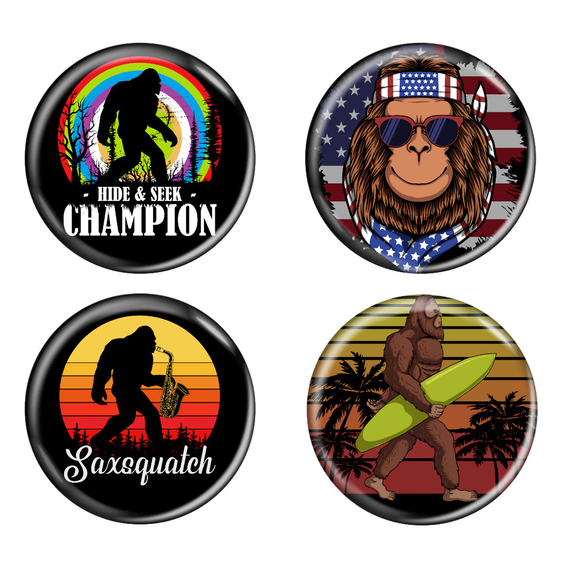 Bigfoot 1.5 Inch Diameter Pinback Buttons - 4 Pack - Enthoozies