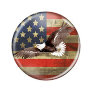Distressed USA American Flag Eagle Flying Rustic 2.25 Inch Diameter Refrigerator Magnet Bottle Opener