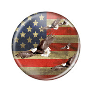 Distressed USA Flag Bald Eagles Soaring 2.25 Inch Diameter Refrigerator Magnet Bottle Opener Patriotic