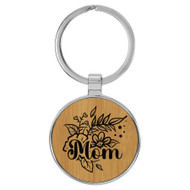 Enthoozies Mom Flowers Bamboo 1.5" x 3.5" Laser Engraved Keychain