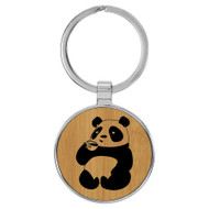 Enthoozies Panda Drinking Coffee Bamboo 1.5" x 3.5" Laser Engraved Keychain