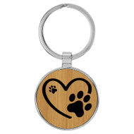 Enthoozies Puppy Paw Print Heart Bamboo 1.5" x 3.5" Laser Engraved Keychain
