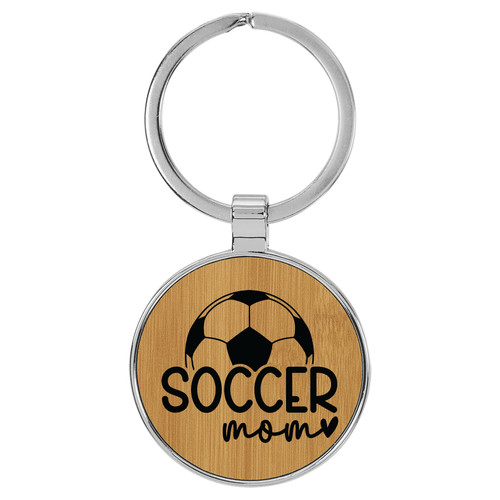 Enthoozies Soccer Mom Bamboo 1.5" x 3.5" Laser Engraved Keychain