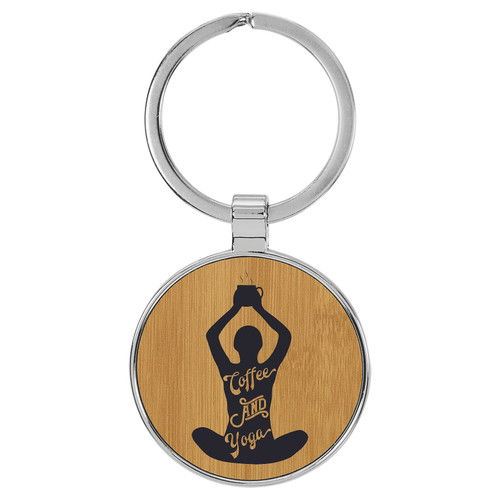 Enthoozies Coffee & Yoga Bamboo 1.5" x 3.5" Laser Engraved Keychain