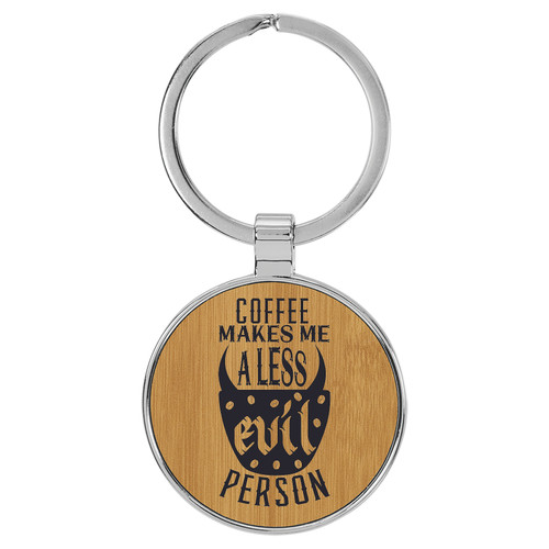 Enthoozies Coffee Makes me a Less Evil Person Bamboo 1.5" x 3.5" Laser Engraved Keychain