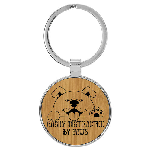 Enthoozies Easily Distracted by Paws Bamboo 1.5" x 3.5" Laser Engraved Keychain v2