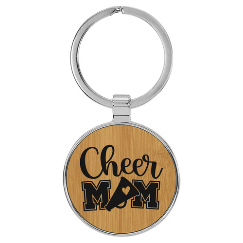 Enthoozies Cheer Mom Bamboo 1.5" x 3.5" Laser Engraved Keychain