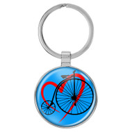 Enthoozies Love Cycling Biking Penny Farthing Aqua 1.5" x 3.5" Domed Keychain Backpack Pull