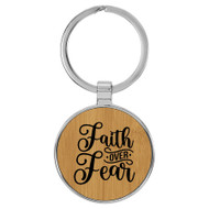 Enthoozies Faith Over Fear Religious Bamboo 1.5" x 3" Laser Engraved Keychain Backpack Pull