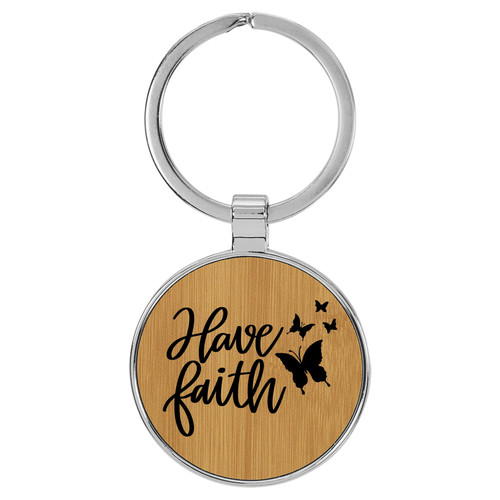 Enthoozies Have Faith Religious Bamboo 1.5" x 3" Laser Engraved Keychain Backpack Pull