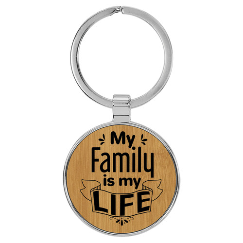Enthoozies My Family is my Life Bamboo 1.5" x 3" Laser Engraved Keychain Backpack Pull