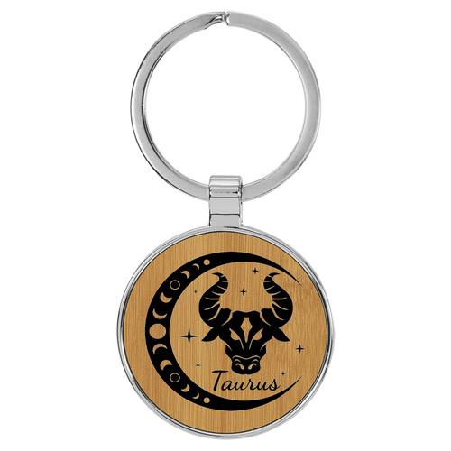 Enthoozies Taurus Zodiac Sign Astrology Bamboo 1.5" x 3" Laser Engraved Keychain Backpack Pull