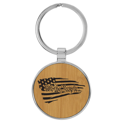 Enthoozies USA Flag We the People Patriotic Bamboo 1.5" x 3" Laser Engraved Keychain Backpack Pull