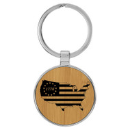 Enthoozies 1776 USA Flag Map Patriotic Bamboo 1.5" x 3" Laser Engraved Keychain Backpack Pull