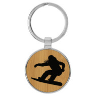 Enthoozies Female Snowboarder Silhouette Bamboo 1.5" x 3" Laser Engraved Keychain Backpack Pull