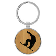 Enthoozies Snowboarder Silhouette Bamboo 1.5" x 3" Laser Engraved Keychain Backpack Pull