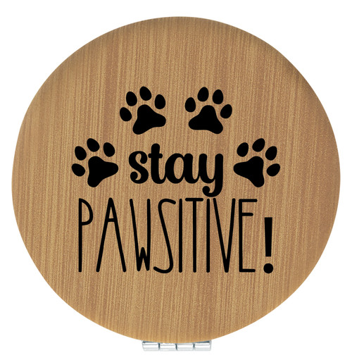 Enthoozies Stay Pawsitive! Dog Puppy Bamboo 2.5" Diameter Laser Engraved Leatherette Compact Mirror