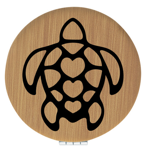 Enthoozies Turtle Bamboo 2.5" Diameter Laser Engraved Leatherette Compact Mirror