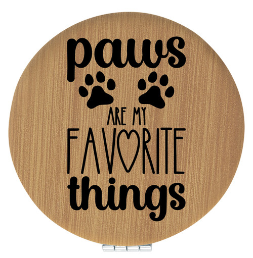 Enthoozies Paws are my Favorite Things Bamboo 2.5" Diameter Laser Engraved Leatherette Compact Mirror