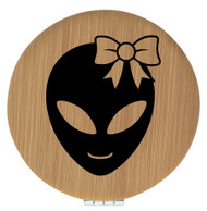 Enthoozies Happy Female Alien Bamboo 2.5" Diameter Laser Engraved Leatherette Compact Mirror