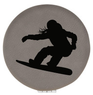 Enthoozies Female Snowboarder Gray 2.5" Diameter Laser Engraved Leatherette Compact Mirror