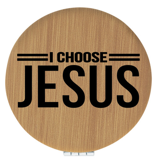 Enthoozies I Choose Jesus Religious Bamboo 2.5" Diameter Laser Engraved Leatherette Compact Mirror