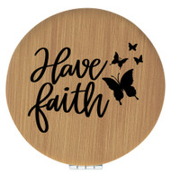 Enthoozies Have Faith Religious Bamboo 2.5" Diameter Laser Engraved Leatherette Compact Mirror