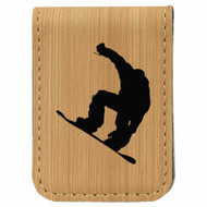 Enthoozies Snowboarder Silhouette Laser Engraved Magnetic Leatherette Money Clip - 1.75 x 2.5 Inches