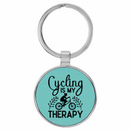 Enthoozies Cycling is my Therapy Bike Biking Laser Engraved Leatherette Keychain Backpack Pull - 1.5 x 3 Inches