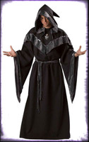 Adult Deluxe Quality Black Gothic Dark Sorcerer Warlock Wizard Witch Halloween Costume