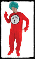 Deluxe Adult Whimsical Dr Seuss Thing 1 or 2 Halloween Complete Costume Suit