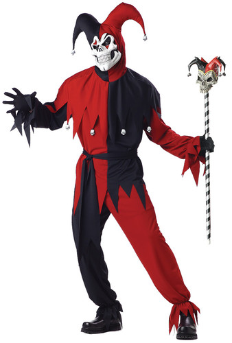 Sinister Jester Skull Mardi Gras Evil Clown Halloween Mask Costume ...