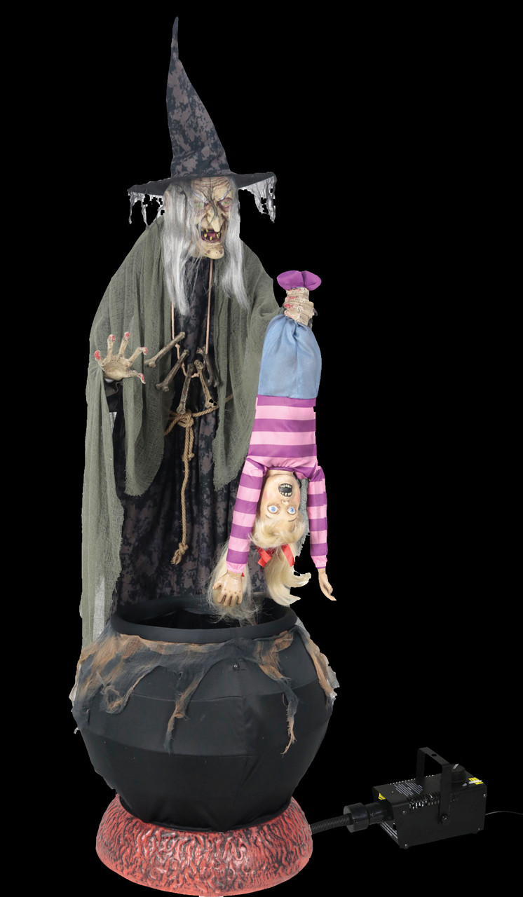 80" tall Animated Life Size Wicked Witch Brew w/ Kid w/ Fog Halloween Prop  Decoration Enchantress Enchanted Forest Hag Swamp 400 Watt Fog Machine  Captured Screaming Child Magic Spell