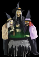 Life Size Animated Stitch Sisters Trio Swamp Hag Wicked Witch Halloween Prop