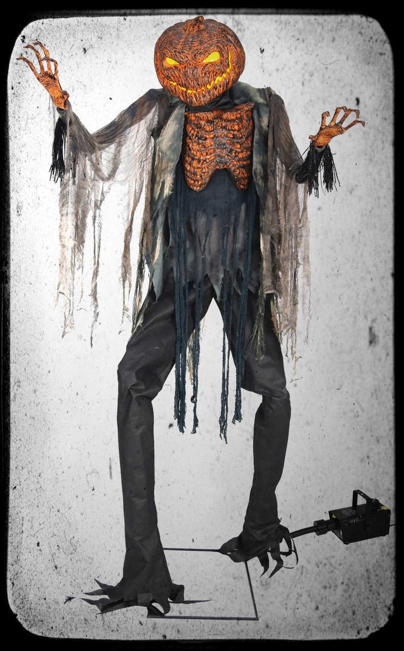 Animated SCORCHED PUMPKIN SCARECROW & FOG MACHINE Halloween Haunted House Prop 