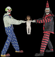 Life Size Animated Tug of War Red Black Clowns Kid Child Halloween Prop