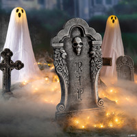 Creepy Rest In Peace Silver Skull Graveyard Cemetery Halloween Tombstone Headstone Decor Prop