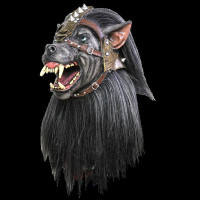 Warrior Wolf Werewolf Evil Dog Hell Hound Black Fanged Halloween Costume Mask