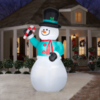 12' tall Lighted Snowman w/ Candy Cane air blown airblown Inflatable Christmas Yard Decor Decoration
