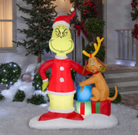 6' airblown Grinch & Max Presents Santa Inflatable Christmas Dr Seuss Yard Decor