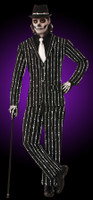 Men's Deluxe Day of the Dead Bone Pin Stripe Suit Halloween Costume