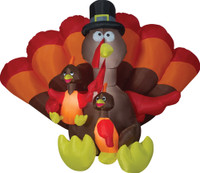 58" Lighted Turkey Family Large Scene airblown Inflatable Thanksgiving Pilgrim Yard Decor Decoration