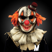 Creepy Ritual Burlap Scarecrow Clown with Top Hat Halloween Costume Adult Mask
