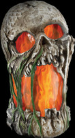 12" tall Animated Flaming Rotted Stretched Skull Light Halloween Prop Decoration