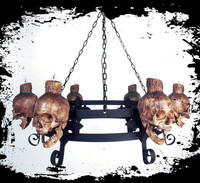 46" Bone Appetit Skeleton Skull Metal Chandelier Haunted House Halloween Prop