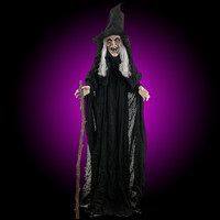 5' Animated Spooky Hag Wicked Witch with cane Halloween Animatronic Prop Decoration