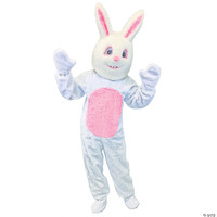Adult White Easter Bunny Rabbit Suit with Mascot Head Mask & Costume